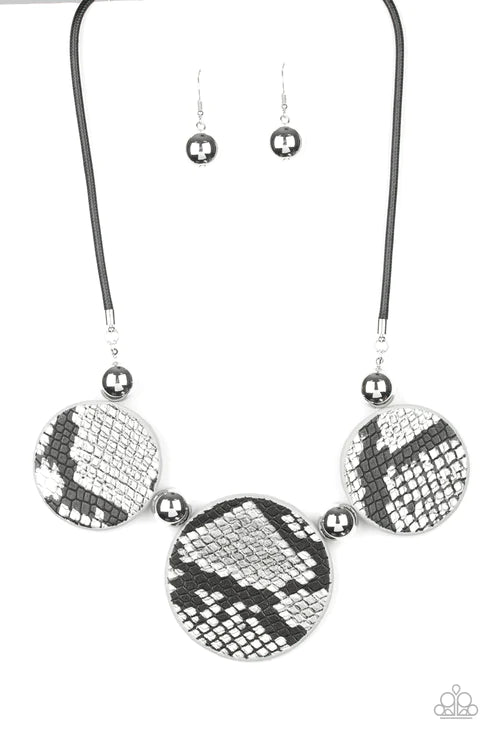 Viper Pit - Oversized Black/Silver Wild Python Leather Necklace N#4714