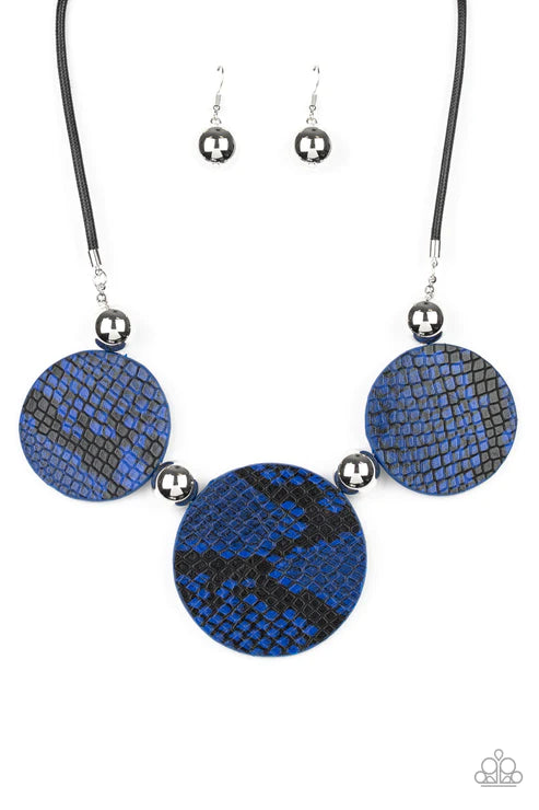 Viper Pit - Oversized Blue/Black Wild Python Leather Necklace N#2950