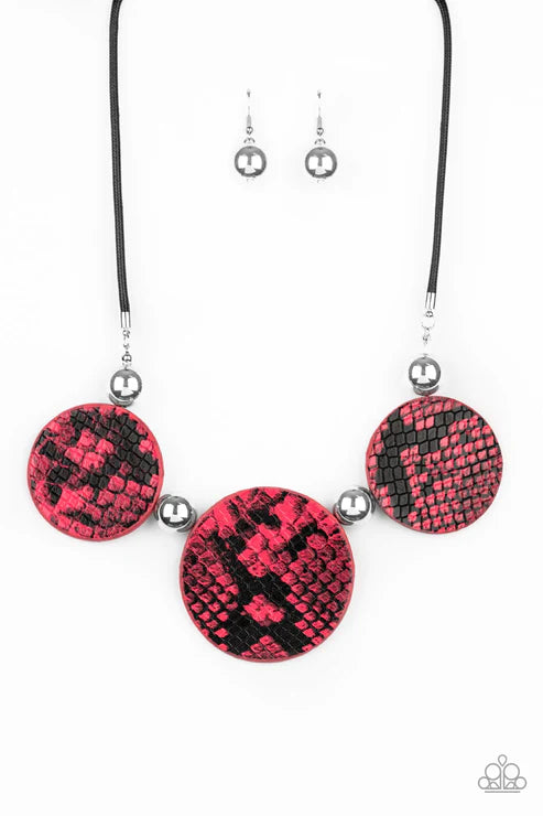 Viper Pit - Oversized Pink/Red Wild Python Leather Necklace N#3125