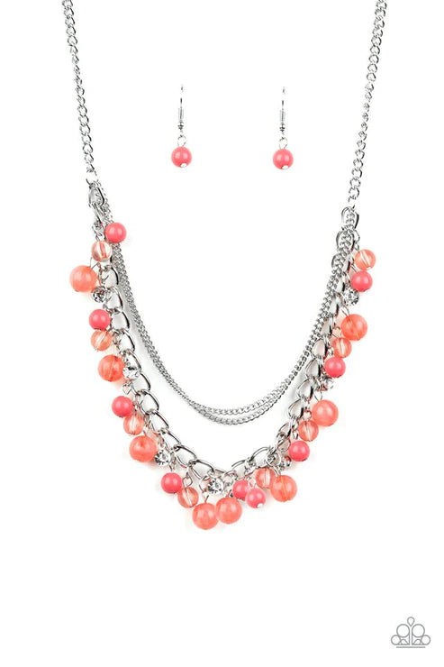 Wait and SEA - Bubbly Orange (Coral) Mismatched Encrusted Fringe Necklace N#4011