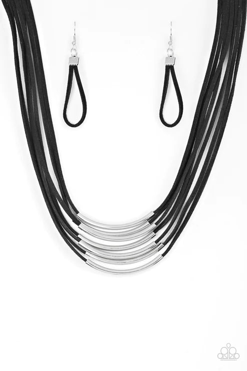 Walk The WALKABOUT - Black Slide Along Rods Suede Necklace N#3644