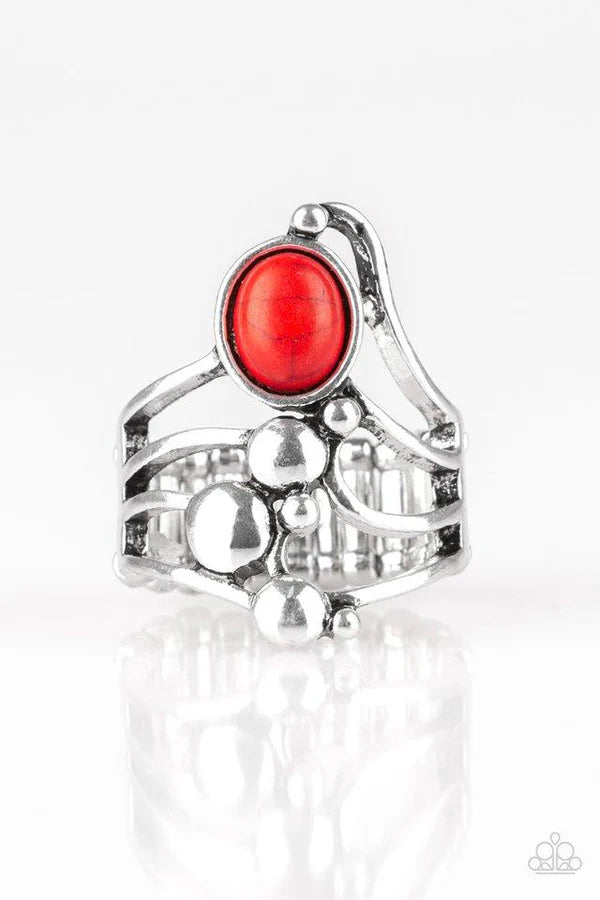 Wanderlust Wanderer - Bubbly Red Dotted Swoop Stone Stacked Ring R#6841