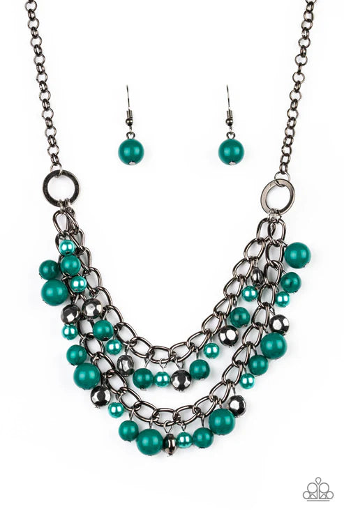 Watch Me Now - Green Pearl Faceted Fringe Necklace N#6558