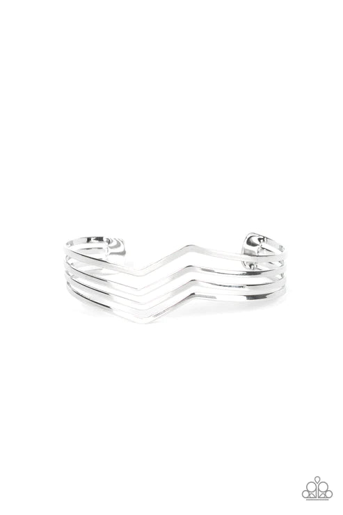 Waverunner - Silver ZigZag Bars Coalescing Wavy Cuff Bracelet B#4684