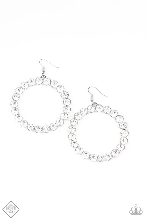 Welcome to the GLAM-boree - Oversized White Encrusted Spin Hoop Earrings E#6735