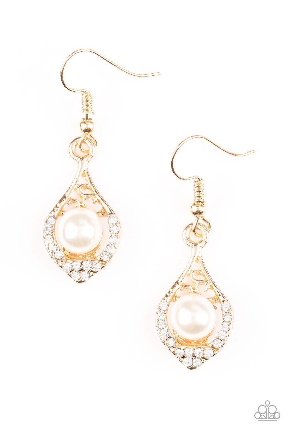 Westminster Waltz - Gold Pearl Encrusted Teardrop Earrings E#7040