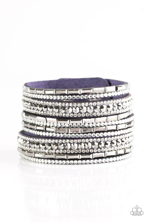Wham Bam Glam - Blue Glassy/Smoky Hematite Encrusted Suede Bracelet B#3668