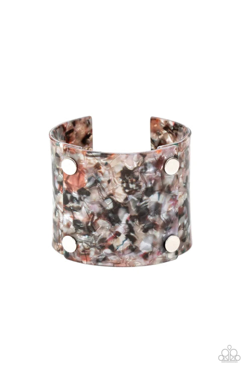 What are you waiting FAUX? - Oversized Multi Shell Iridescent Pieces Bolted Cuff Bracelet B#4382