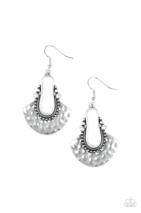When In Cusco - Silver Abstract Dotted/Studded Hammered Earrings E#3012