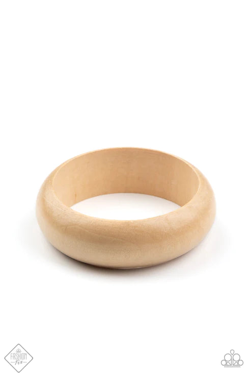 Whimsically Woodsy - Oversized White (Neutral) Bold Wood Bangle Bracelet B#5773