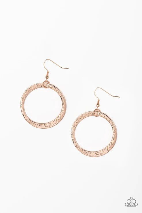 Wildly Wild-lust - Rose Gold Asymmetrical Artisan Detailed Hammered Hoop Earrings E#2888