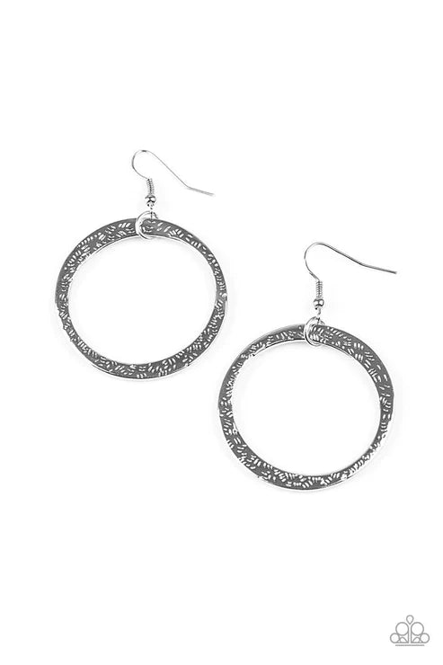 Wildly Wild-lust - Silver Asymmetrical Artisan Detailed Hammered Hoop Earrings E#3043
