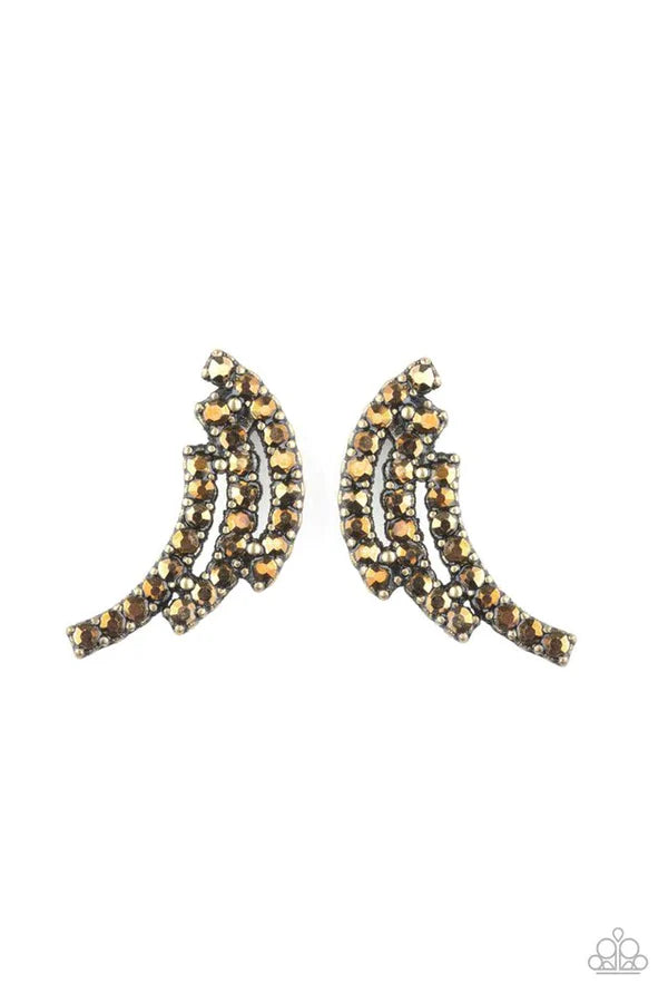 Wing Bling - Brass Aurum Encrusted Swoop Wing Earrings E#6927