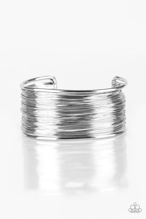 Wire Warrior - Oversized Silver Airy Wired Industrial Cuff Bracelet B#3819