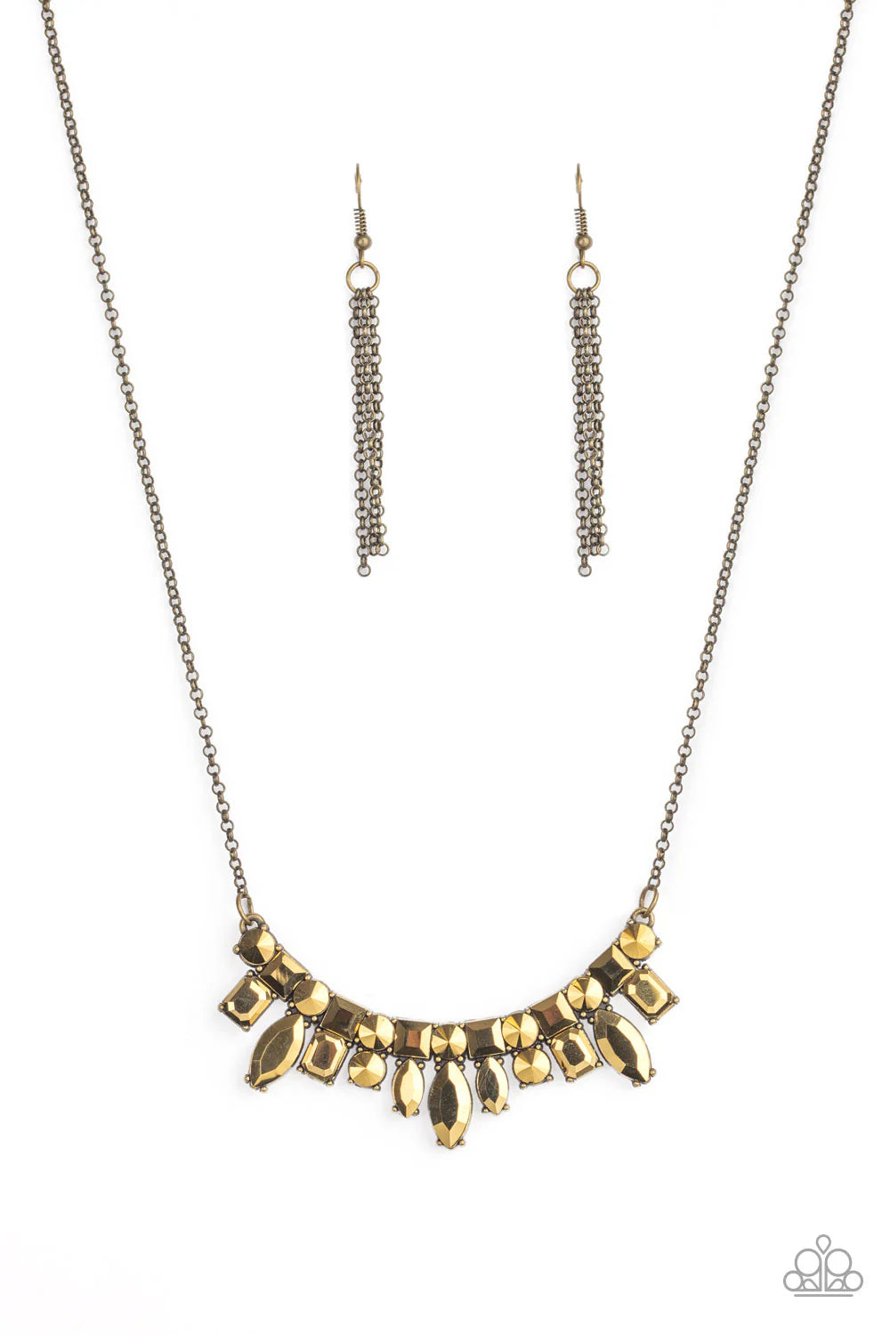 Wish Upon a ROCK STAR - Brass Collision Round/Square/Emerald/Marquise Aurum Encrusted Cut Necklace N#7077