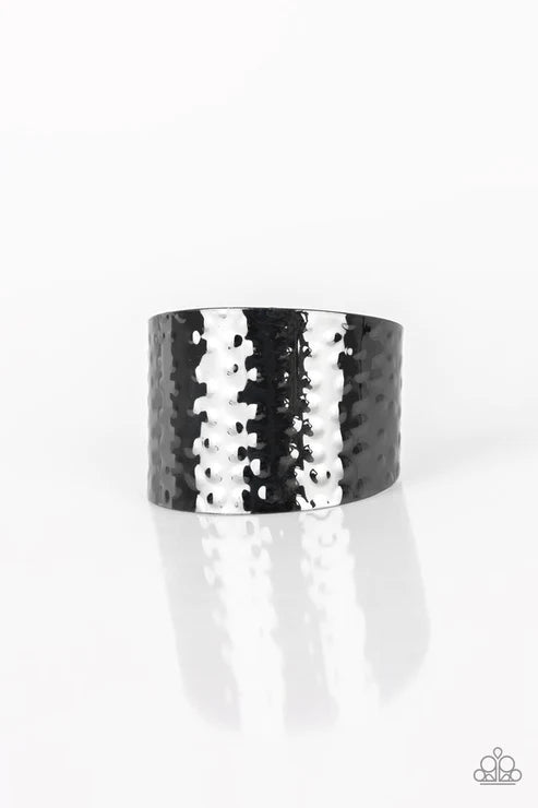 Wonderfully Wonder Woman - Oversized Black "Wonder Woman" Hammered Cuff Bracelet B#3161
