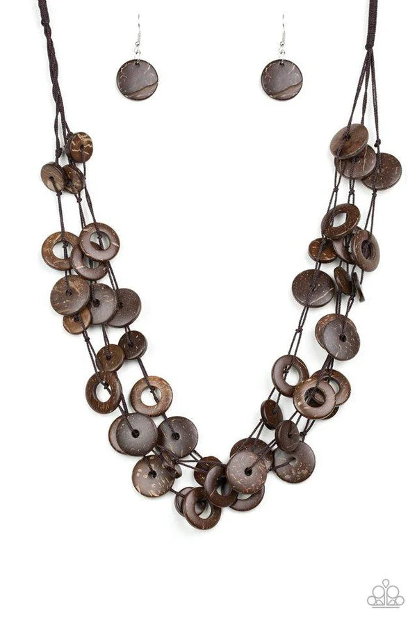 Wonderfully Walla Walla - Brown Mismatched Distressed Wood Necklace N#6910