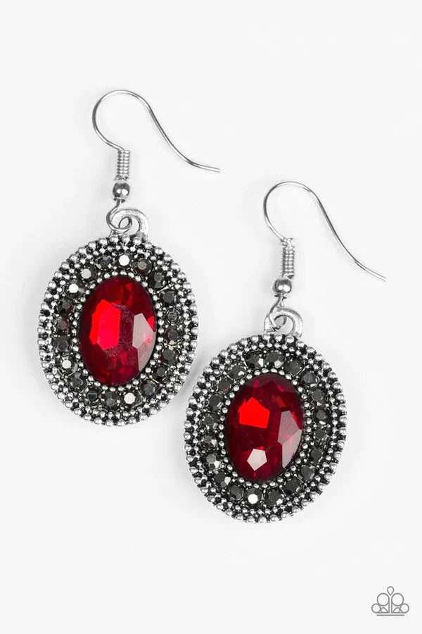 Wonderfully West Side Story - Red Faceted Studded Hematite Encrusted Earrings E#6806