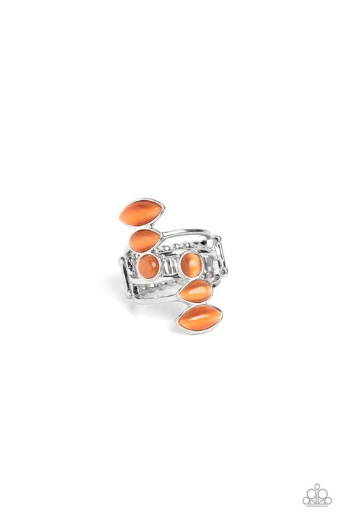 Wraparound Radiance - Oversized Orange Round/Marquise /Teardrop Cat's Eye Moonstone Stacked Ring R#5583