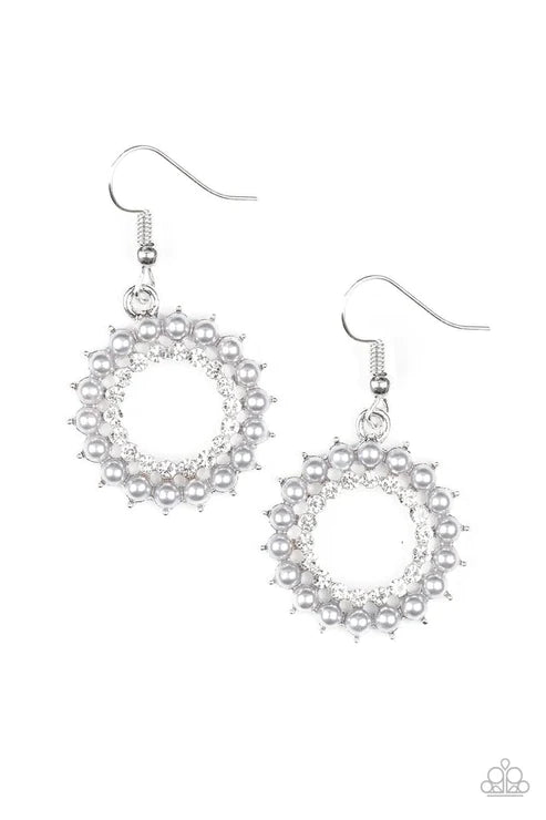 Wreathed In Radiance - Silver Pearl Encrusted Wreath Hoop Earrings E#5434