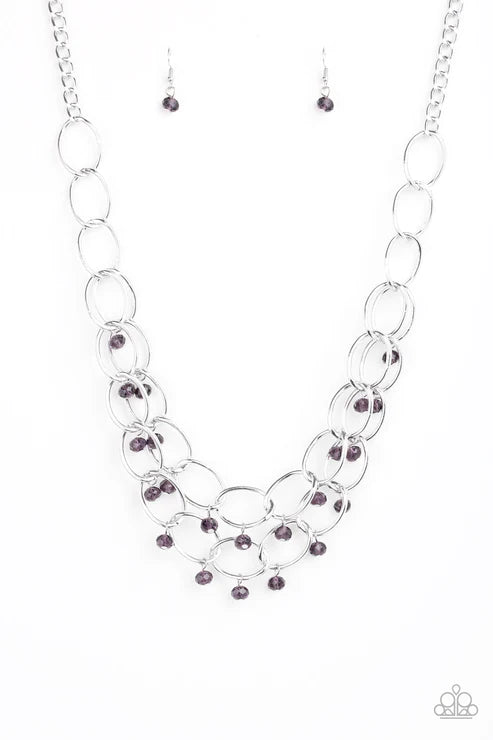 Yacht Tour - Oversized Purple Metallic Crystal Duo Link Necklace N#6166
