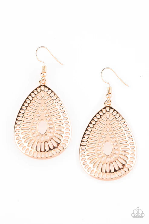 You Look GRATE! - Gold Ripple Grated Stenciled Teardrop Earrings E#3940