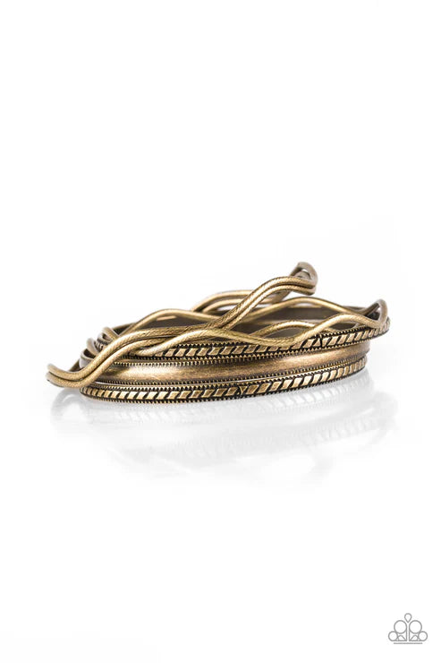Zesty Zimbabwe - Brass Stamped Tribal Round/Wavy Bangles Bracelet Stack B#6482