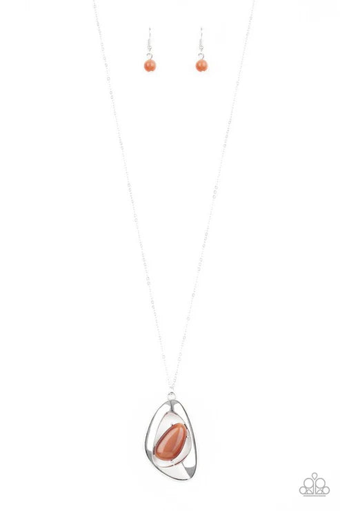 Asymmetrical Bliss - Orange Nestled Asymmetrical Cat's Eye Moonstone Necklace N#3169