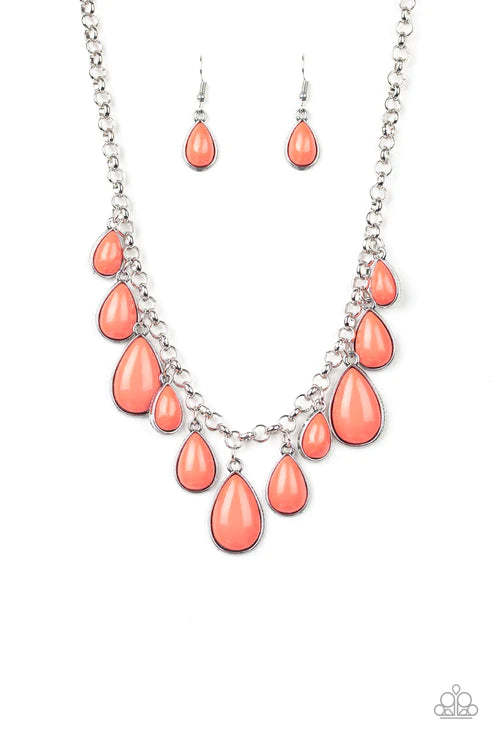 Jaw-Dropping Diva - Oversized Orange (Living Coral) Teardrop Fringe Necklace N#4413