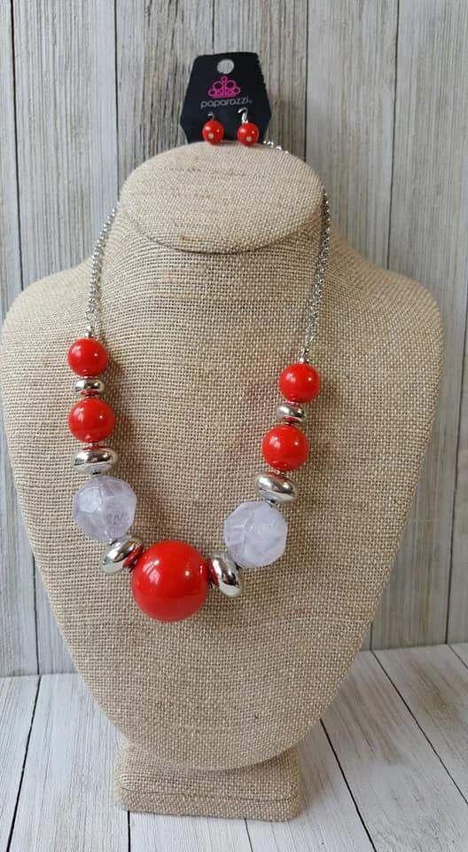 Daytime Drama - Oversized Red/Silver Cloudy Accent Necklace N#3764