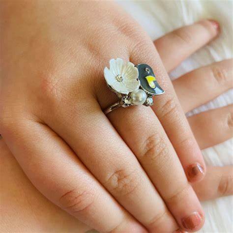 Starlet Shimmer - Grey/Silver Pearl 3D LOVE Bird/Floral Encrusted Rings SS#149 Lil Divas