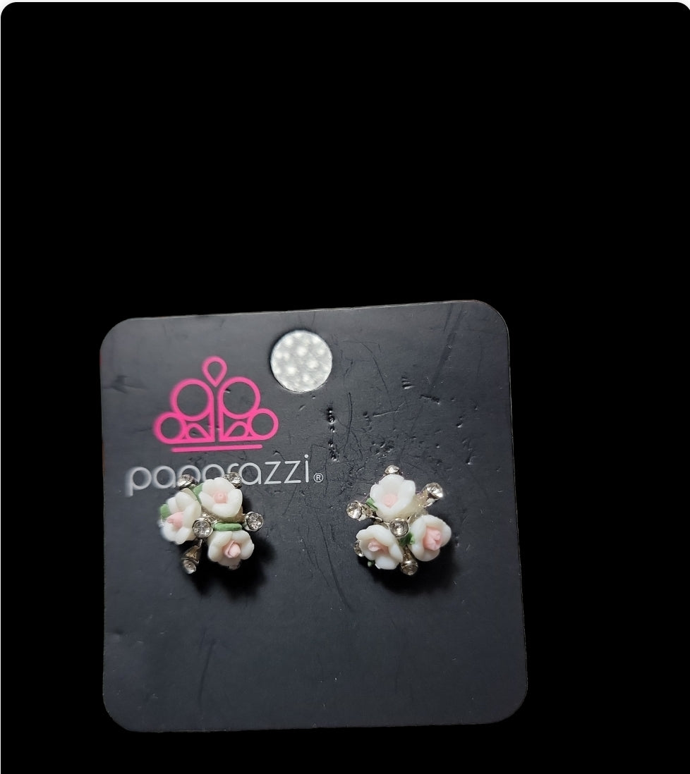 Starlet Shimmer - White 3D Flower Bouquet Encrusted Earrings SS#3324 Lil Divas and Women
