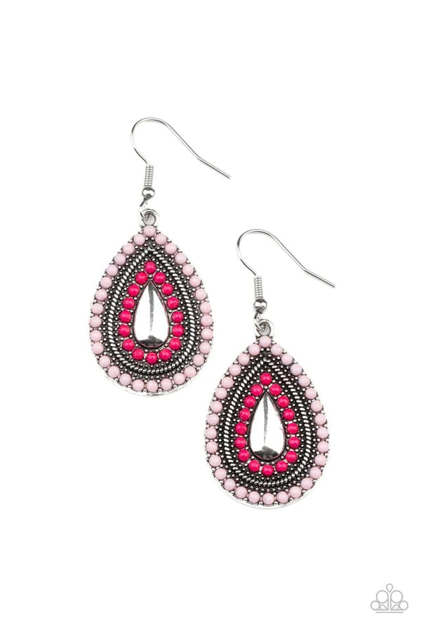 Beaded Bonanza - Pink (Lt.Pink/Dark Pink) Dotted Studded Teardrop Earrings E#584