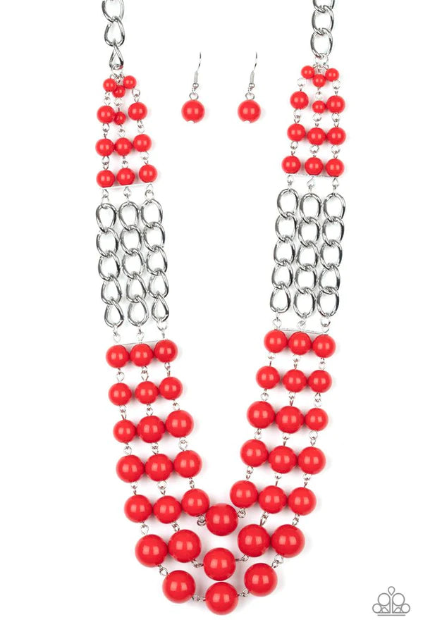 A La Vogue - Red Bubbly Chain Links Necklace N#131