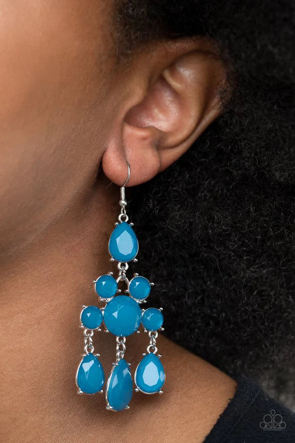 Afterglow Glamour - Oversized Blue Dewy Afterglow Round/Teardrop Connected Chandelier Earrings E#1488