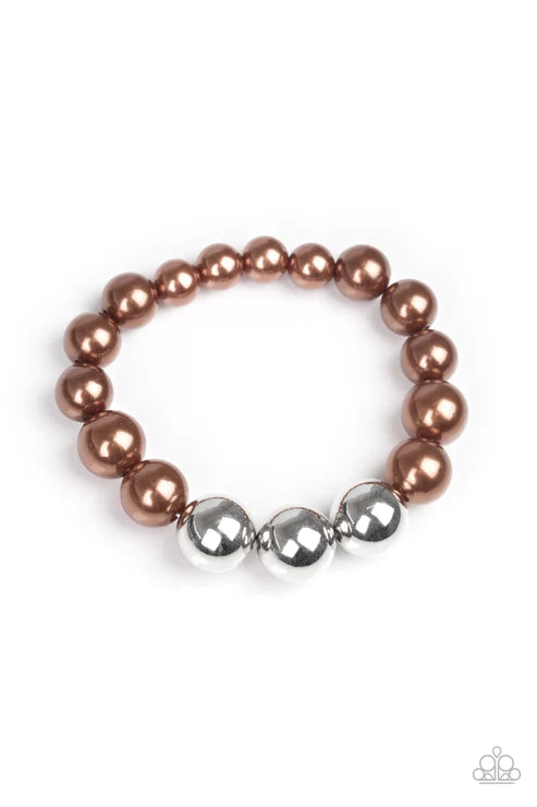 All Dressed UPTOWN - Oversized Brown/Silver Metallic Pearl Bracelet B#1902
