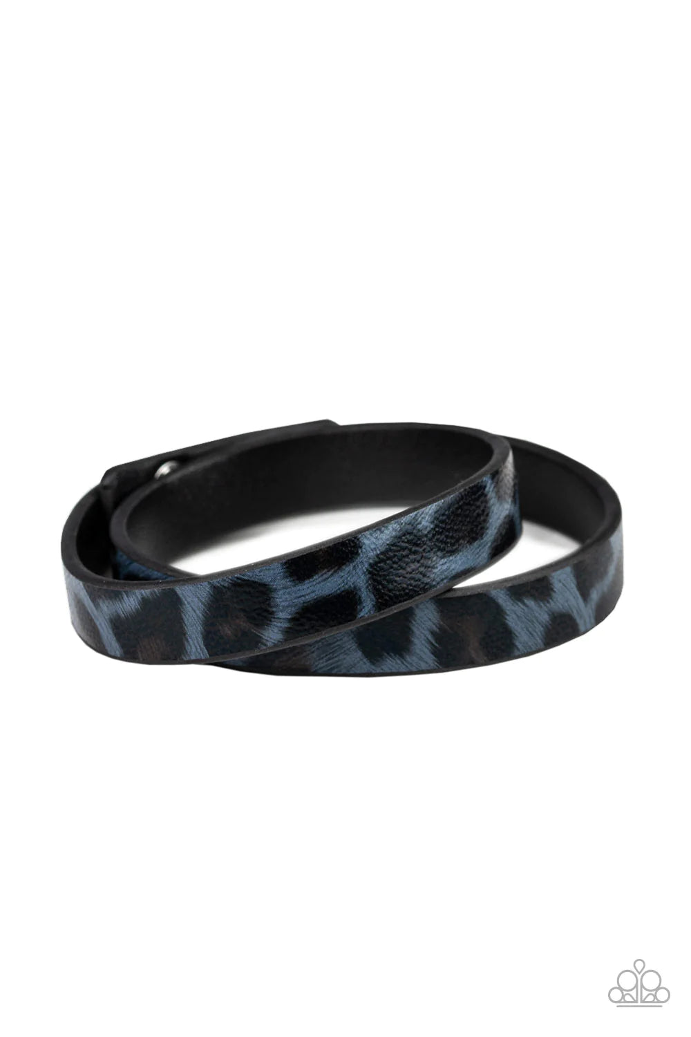 All GRRirl - Oversized Blue (Blue/Black) Wild Cheetah Strip Double Wrap Adjustable Snap Closure Leather Bracelet B#273