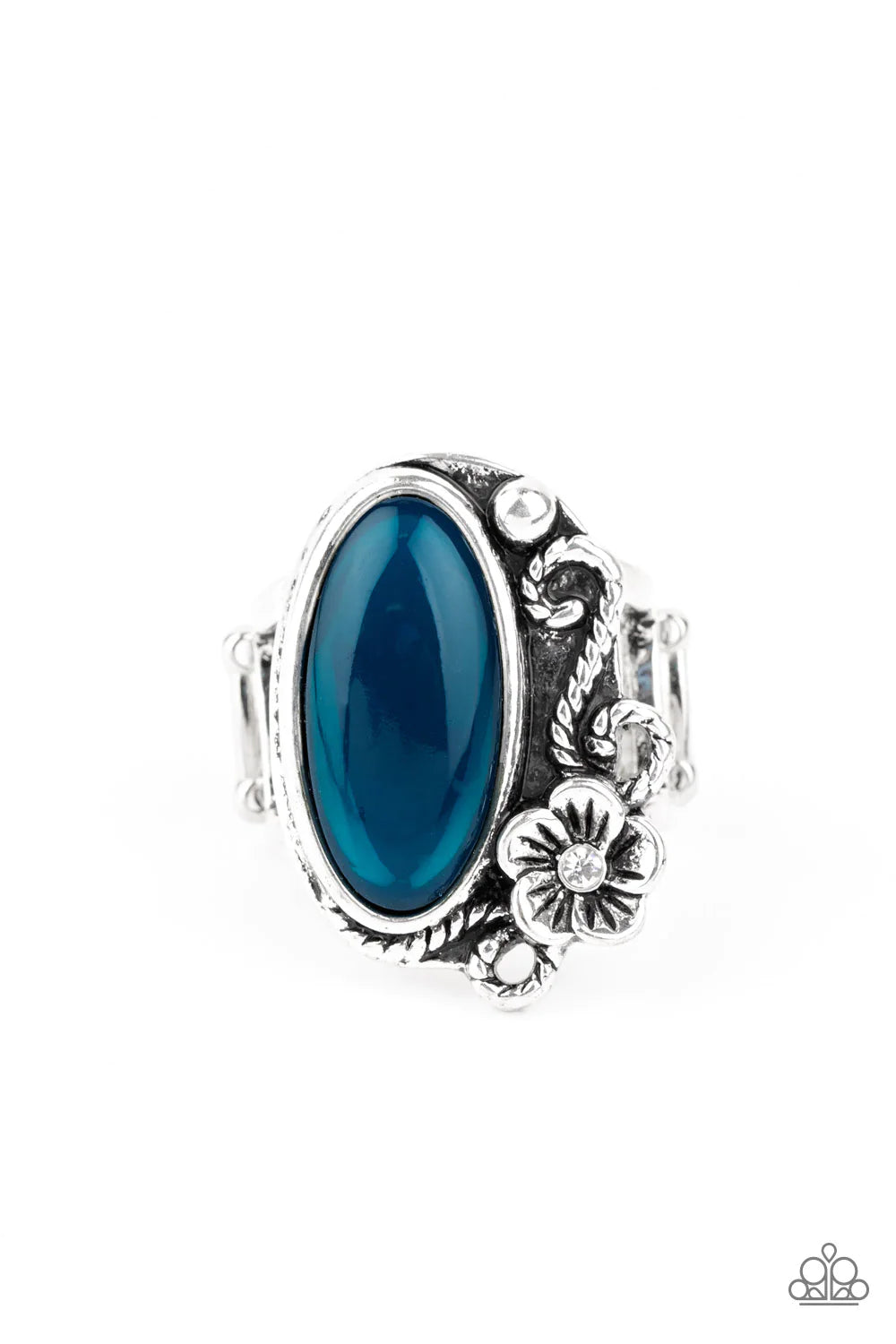 Any DAISY Now - Oversized Blue Glassy Dotted 3D Leafy Floral Ring R#280