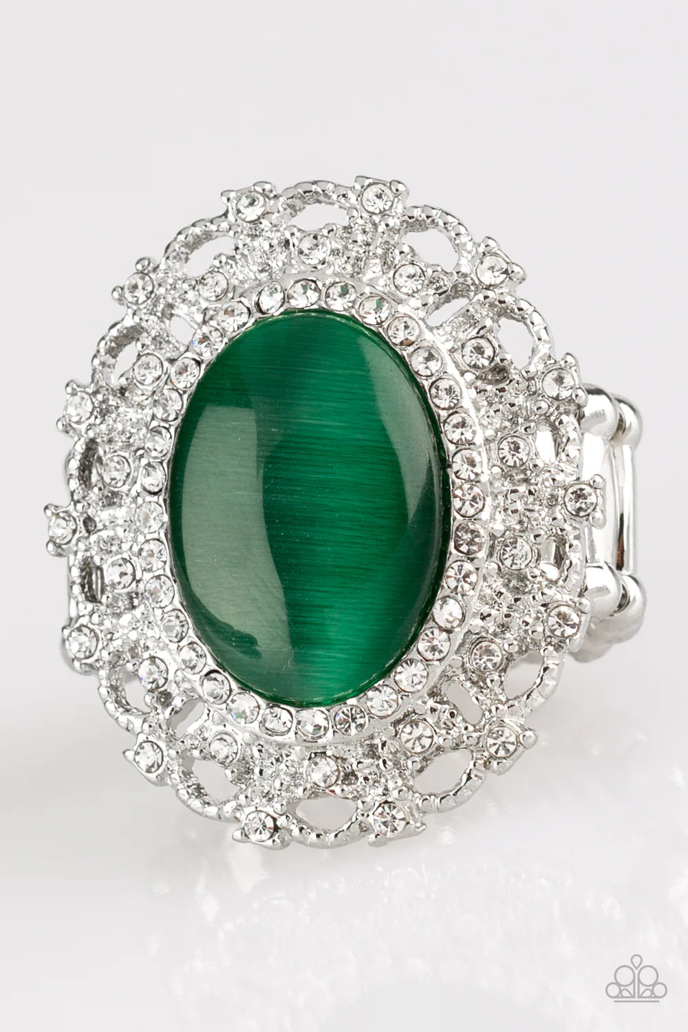 BAROQUE The Spell - Green Frill Encrusted Cat's Eye Moonstone Ring R#708