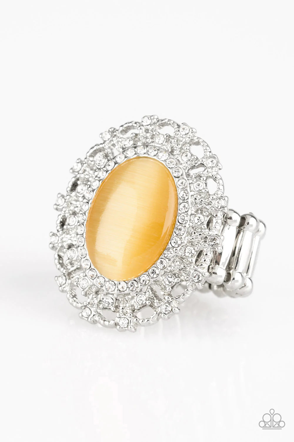 BAROQUE The Spell - Yellow Frill Encrusted Cat's Eye Moonstone Ring R#1237