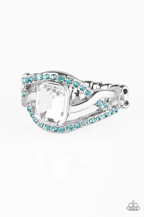BLING It On! - Blue Airy Swirl Encrusted Emerald Cut Ring R#1850