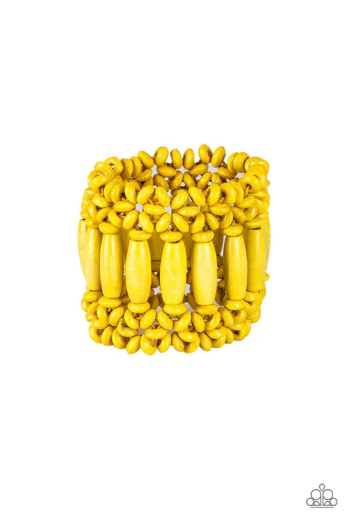 Barbados Beach Club - Oversized Yellow Tropical Coalescing Distressed Wood Bracelet B#2163
