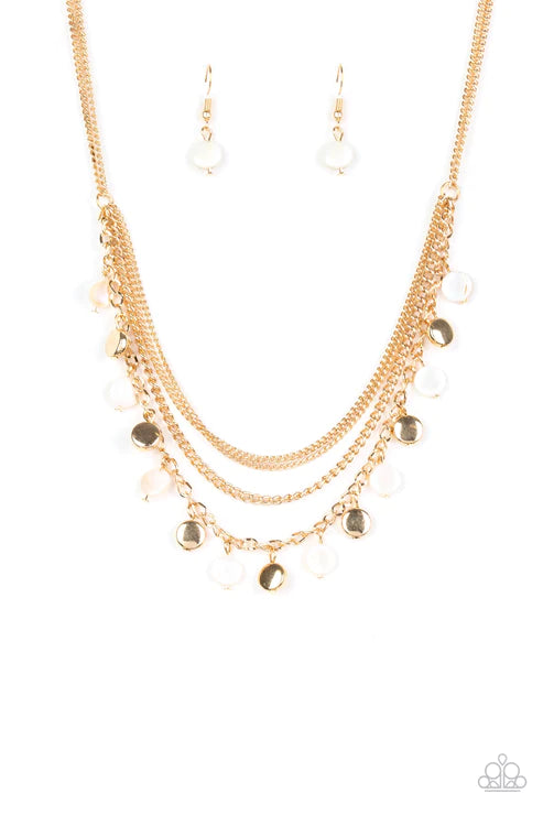 Beach Flavor - Gold Iridescent Shell Mismatched Fringe Necklace N#2153