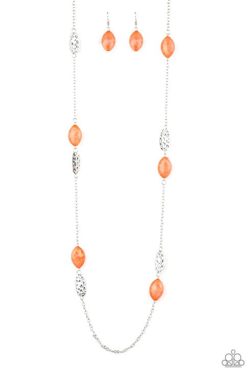 Beachfront Beauty - Oversized Orange Opaque Glassy Hammered Collision Accent Necklace N#2535