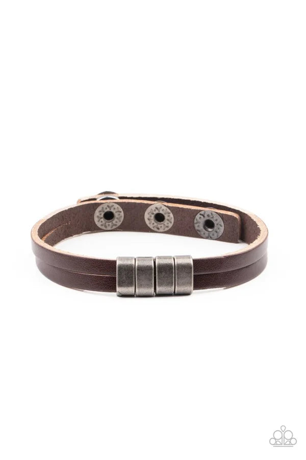 Best ROAM-mate Ever - Brown/Silver Spliced Leather Adjustable Snap Closure Urban Bracelet B#368