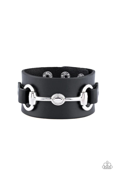 Biker Band - Oversized Black Biker Studded Abstract Loop Leather Urban Bracelet B#2100