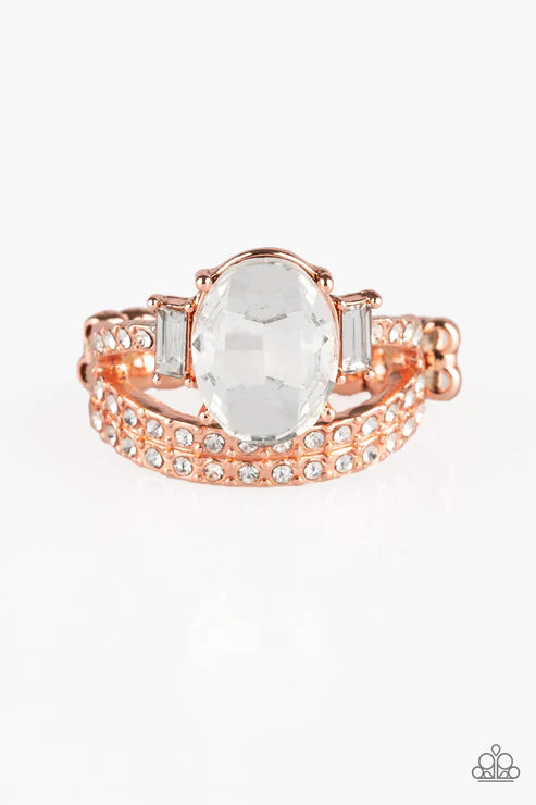 Bling Queen - Oversized Copper Crown Arc Encrusted Emerald Cut/Teardrop Ring R#1872
