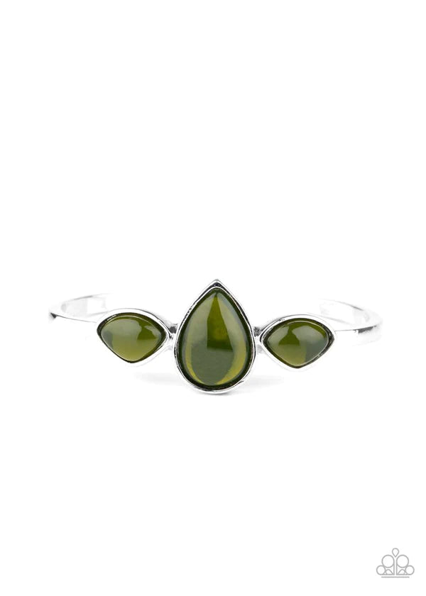 Boho Beach Babe - Oversized Green Glassy Encrusted Stone Cuff Bracelet B#1509