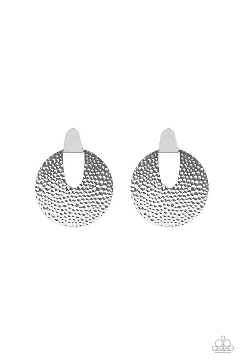 Bold Intentions - Oversized Silver Shimmer Hammered Industrial Earrings E#2267