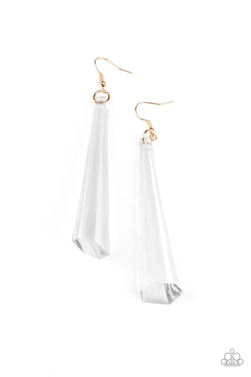 Break The Ice - Gold Asymmetrical Faceted Cone Crystal Earrings E#2440